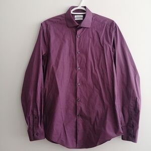 Calvin Klein Men's Slim Fit Purple Polka Dot Dress Shirt 15.5 Neck 34/35 Arm